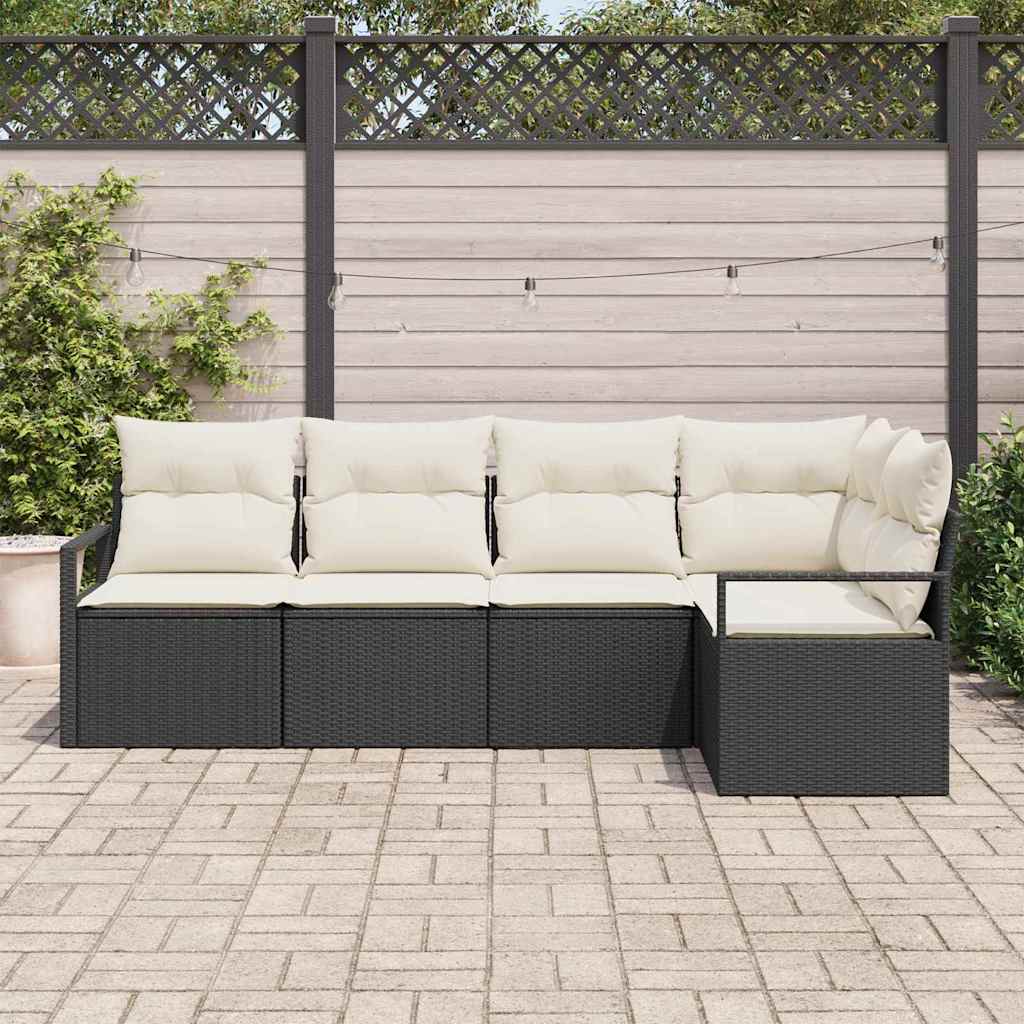 Garten-Sofa-Set mit Kissen mit Speicher 5 pcs Schwarz und Creme